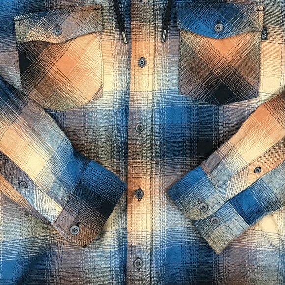 Valor Collective Shirt Men's Large Blue Plaid Hooded Flannel Long Sleeve Button - Picture 7 of 13